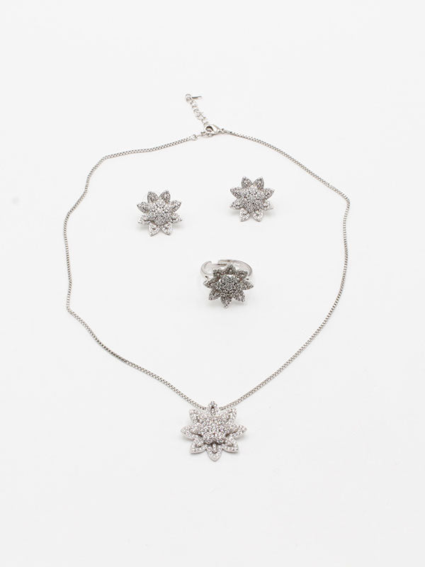 طقم زركون ورده 3 قطع اطقم jewel