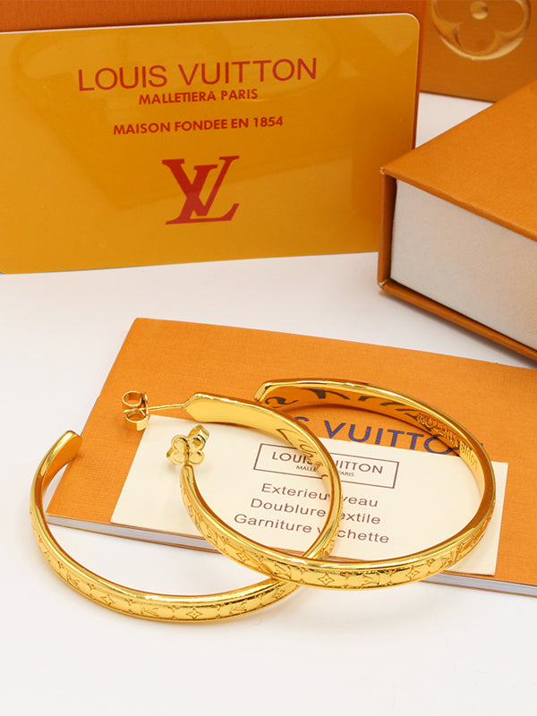 حلق لويس فيتون مدور كبير حلق louis vuitton ذهبي