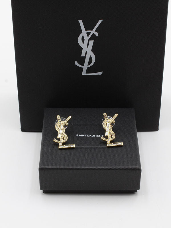 حلق ايف سان لوران زركون كبير ذهبي حلق ysl