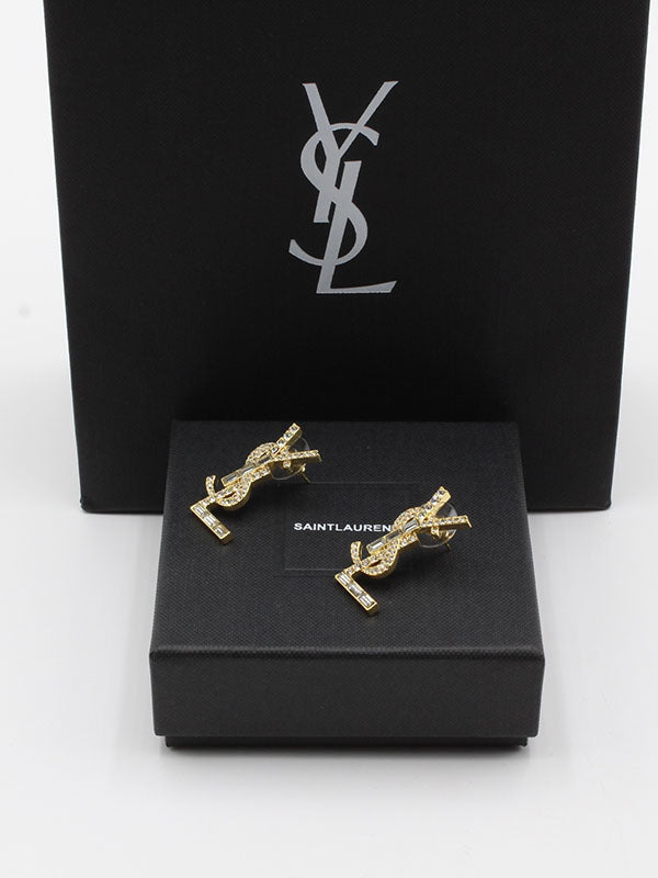 حلق ايف سان لوران زركون كبير ذهبي حلق ysl