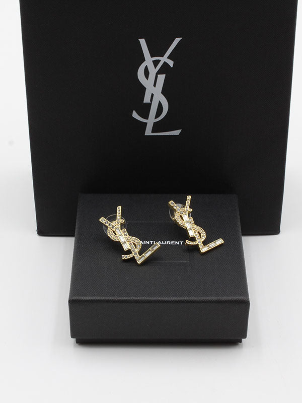 حلق ايف سان لوران زركون كبير ذهبي حلق ysl