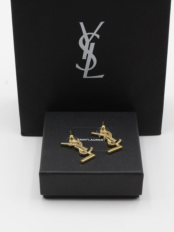 حلق ايف سان لوران زركون كبير ذهبي حلق ysl