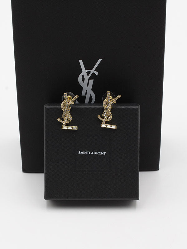 حلق ايف سان لوران زركون كبير ذهبي حلق ysl ذهبي