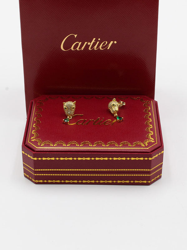 حلق كارتير تايقر زركون فص اخضر حلق CARTIER