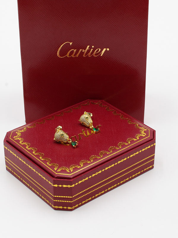 حلق كارتير تايقر زركون فص اخضر حلق CARTIER