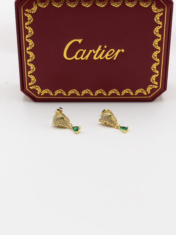 حلق كارتير تايقر زركون فص اخضر حلق CARTIER ذهبي