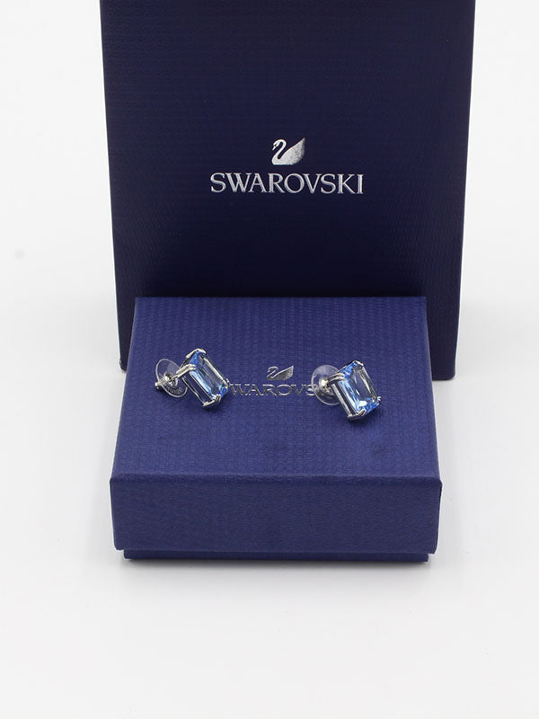 حلق سواروفسكي مربع زركون سماوي حلق Swarovski فضي