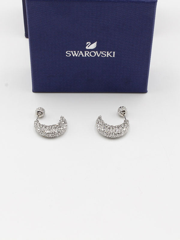 حلق سواروفسكي هلال كريستال حلق Swarovski فضي