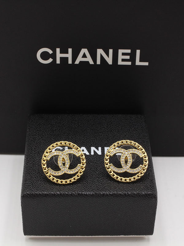 حلق شانيل دائري زركون حلق chanel ذهبي