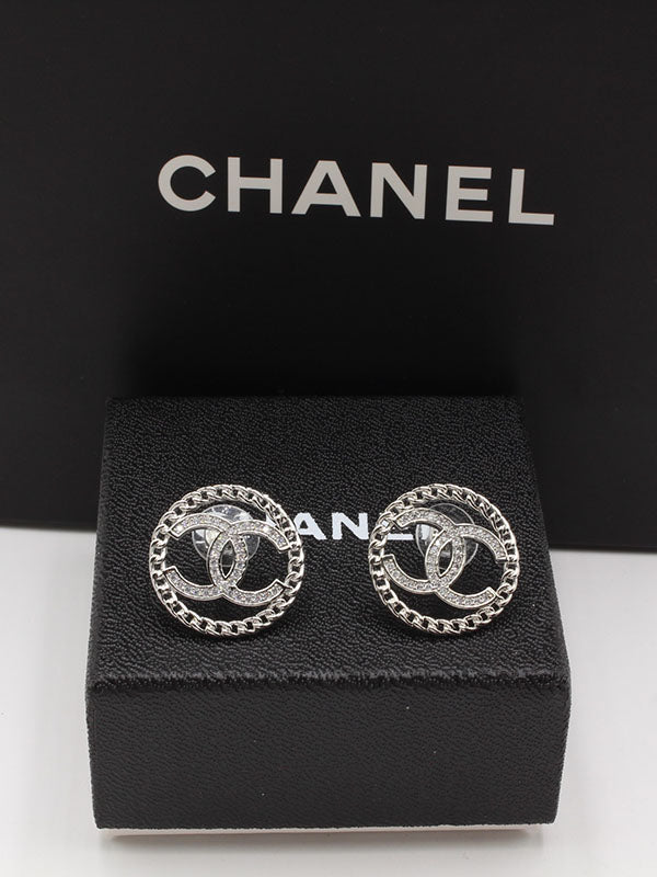 حلق شانيل دائري زركون حلق chanel فضي