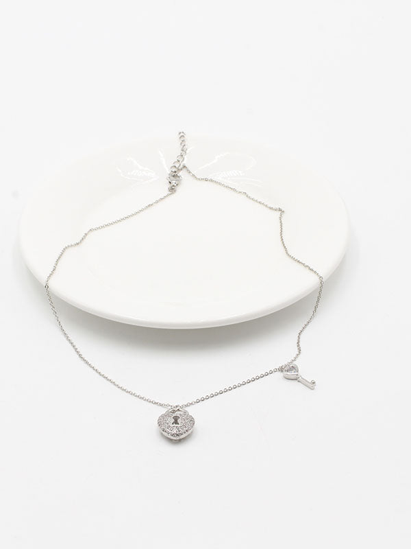 سلسال قفل ومفتاح فضي سلسال jewel فضي