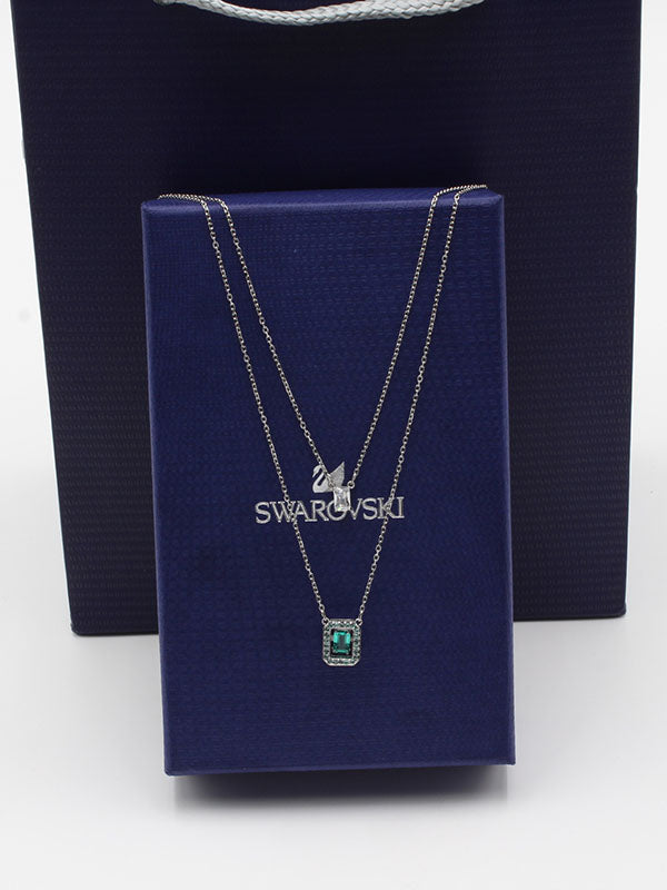 سلسال سواروفسكي طبقتين سلسال Swarovski تركواز فضي