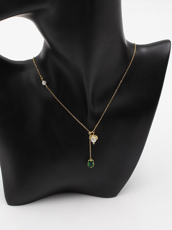 سلسال ذهبي ولولو زركون اخضر سلسال jewel