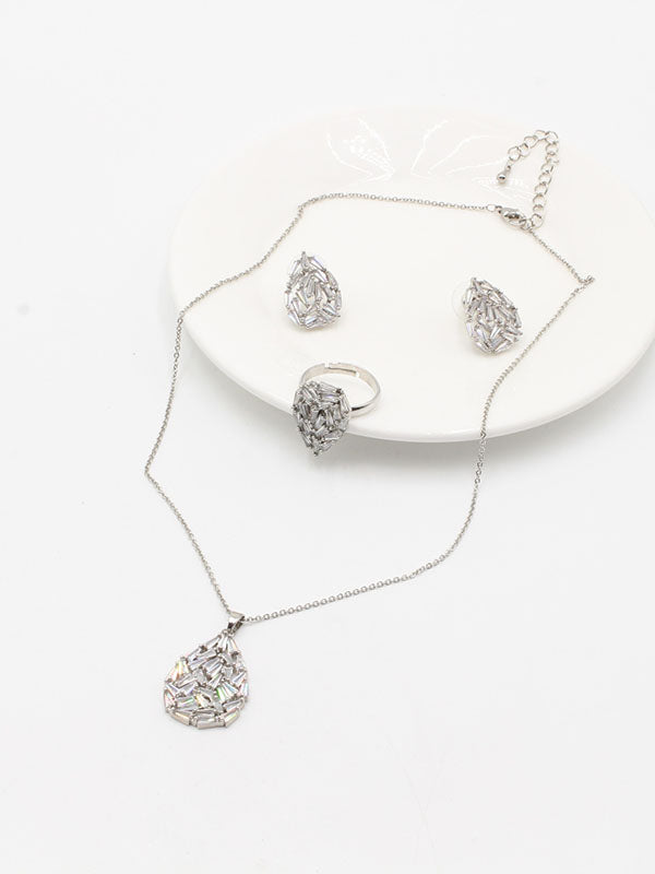 طقم زركون دمعه 3 قطع اطقم jewel فضي