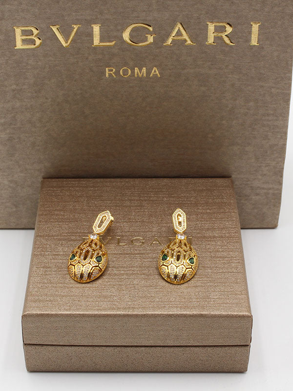 حلق بولغاري سنيك ذهبي وفضي حلق bvlgari اخضر ذهبي