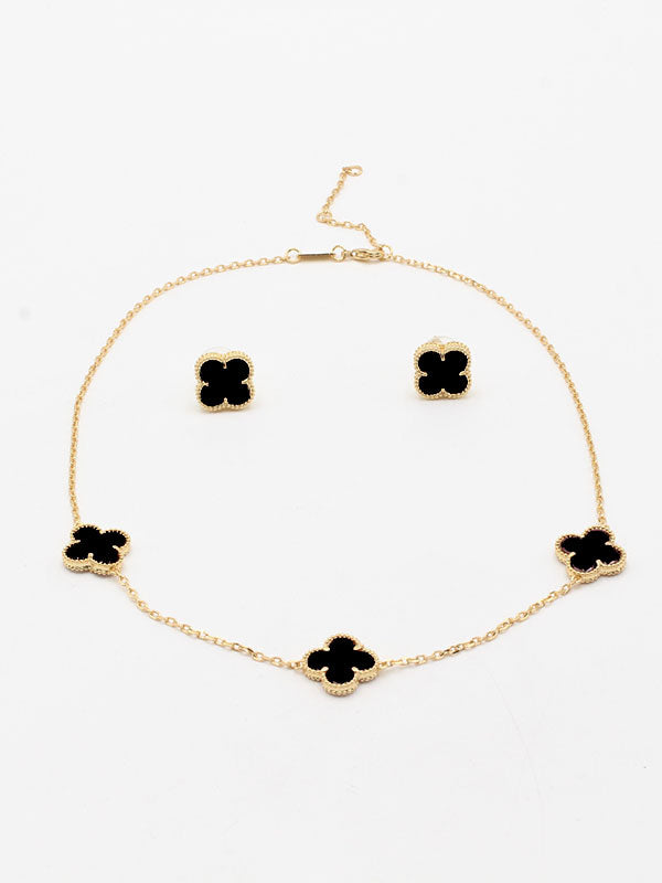 طقم فان كليف 3 ورود ذهبي وملون اطقم van cleef اسود