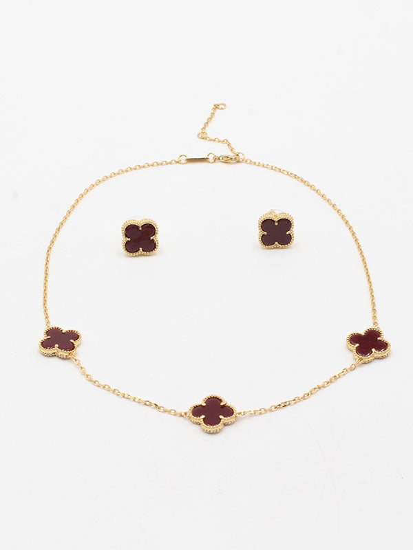 طقم فان كليف 3 ورود ذهبي وملون اطقم van cleef عنابي