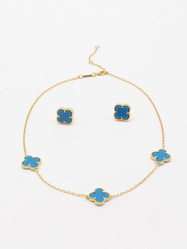 طقم فان كليف 3 ورود ذهبي وملون اطقم van cleef تركواز