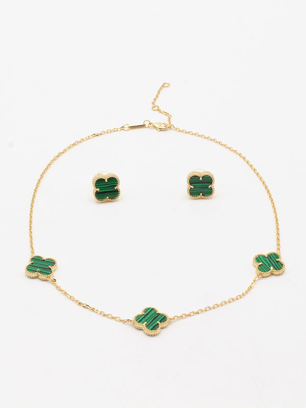 طقم فان كليف 3 ورود ذهبي وملون اطقم van cleef اخضر