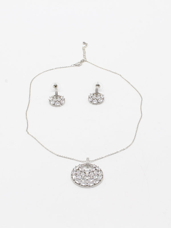 طقم زركون مدور 3 قطع اطقم jewel فضي