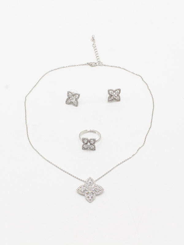 طقم ناعم زركون ورده 3 قطع اطقم jewel فضي