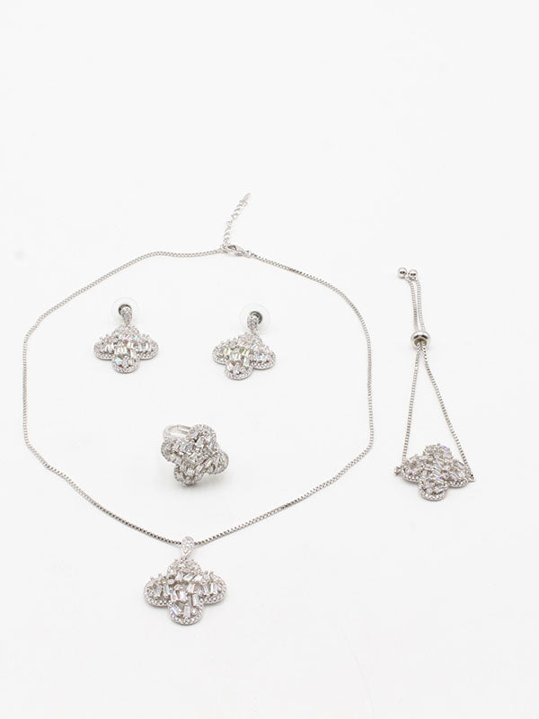 طقم ناعم زركون سهره ورده 4 قطع اطقم jewel فضي