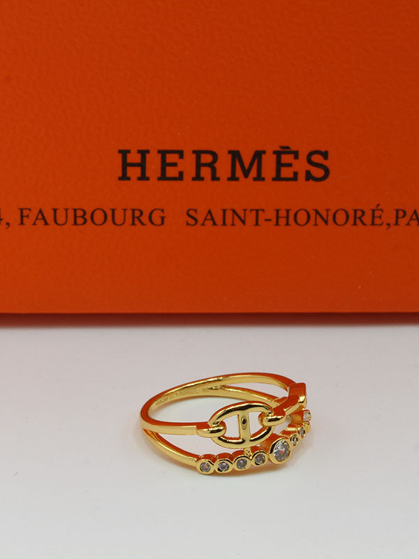 خاتم هيرمز زركون دبل لاينز لوقو خواتم HERMES ذهبي 6