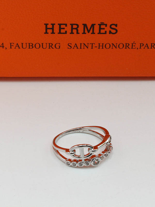 خاتم هيرمز زركون دبل لاينز لوقو خواتم HERMES فضي 6