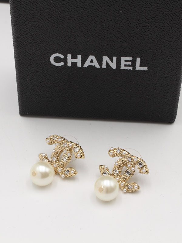 حلق شانيل لولو بيرل كرستال حلق chanel ذهبي