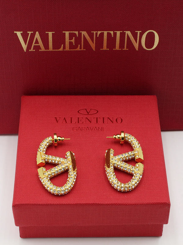 حلق فالنتينو كريستال كبير حلق VALENTINO ذهبي