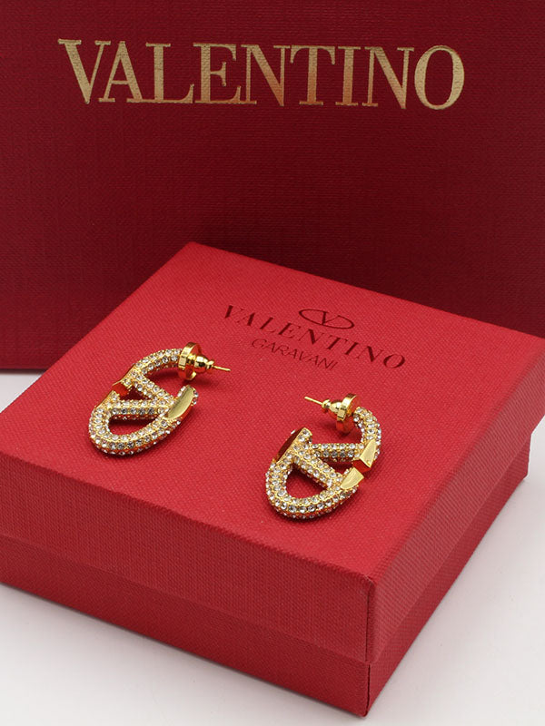 حلق فالنتينو كريستال وسط حلق VALENTINO ذهبي