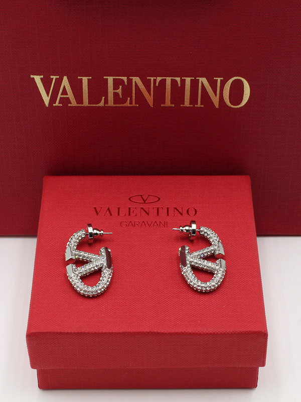 حلق فالنتينو كريستال وسط حلق VALENTINO فضي