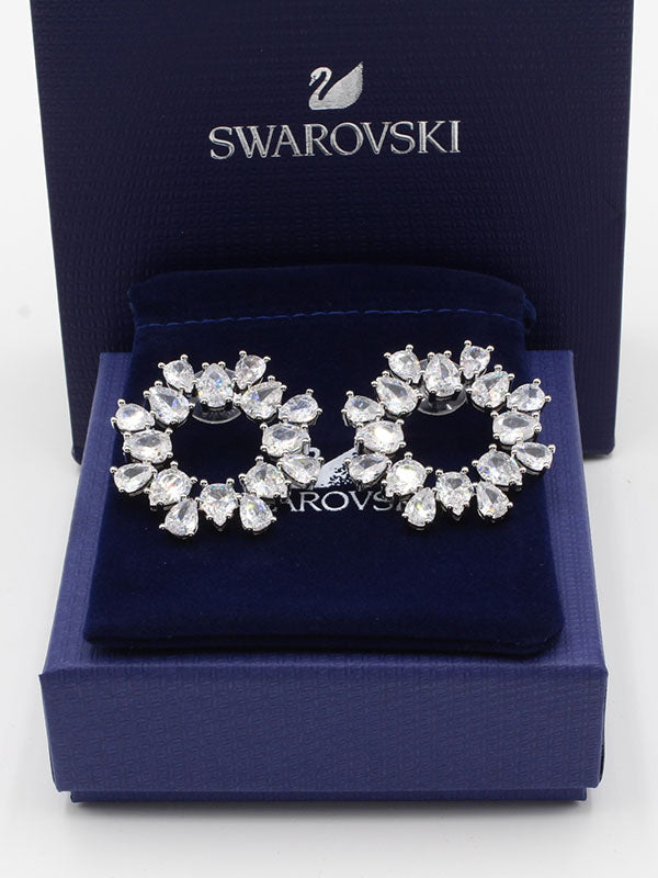 حلق سواروفسكي كبير زركون حلق Swarovski فضي