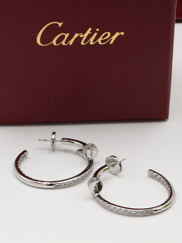 حلق كارتير سيركل زركون وسط لوقو حلق CARTIER فضي