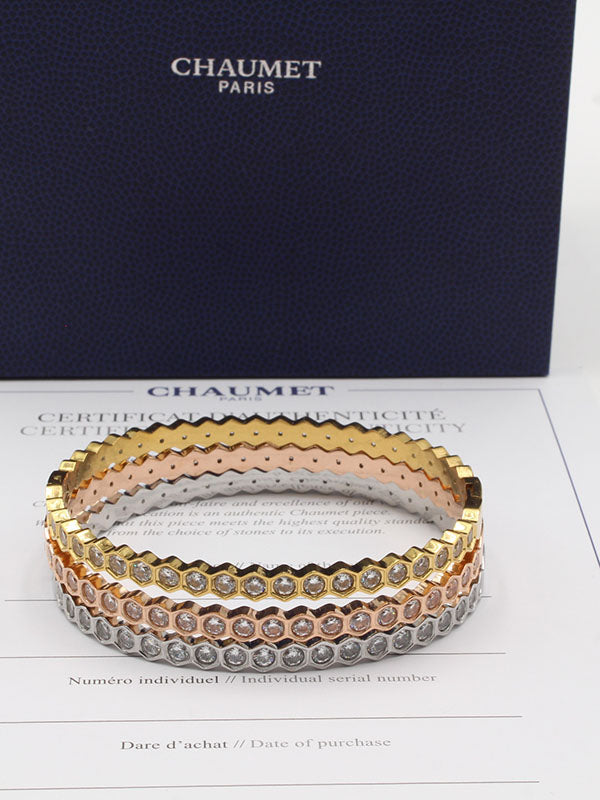 اساور شومية 3 قطع ملونه زركون اسواره chaumet ملون ذهبي