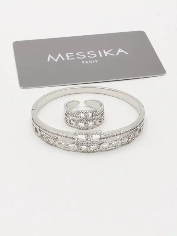 اسواره وخاتم ميسيكا زركون 786 اسواره messika فضي