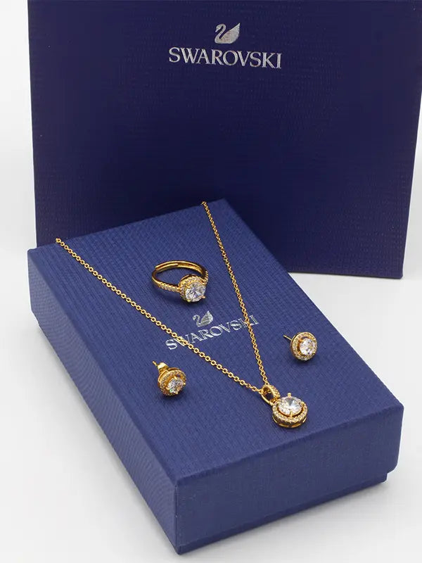 طقم سواروفسكي 3 قطع ذهبي اطقم Swarovski