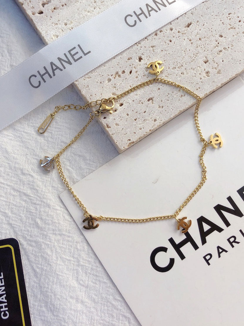 خلخال شانيل ذهبي ناعم خلاخل chanel
