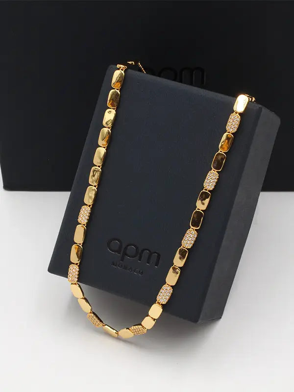 سلسال اي بي ام هاف ستون زركون لوقو سلسال APM ذهبي