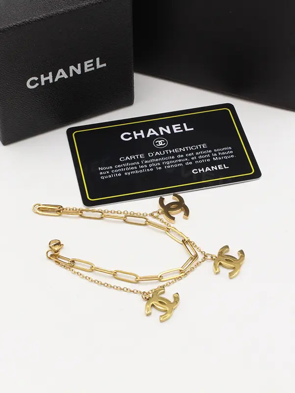 اسوارة شانيل دبل شاين لوقو ثري بندنت اسواره chanel