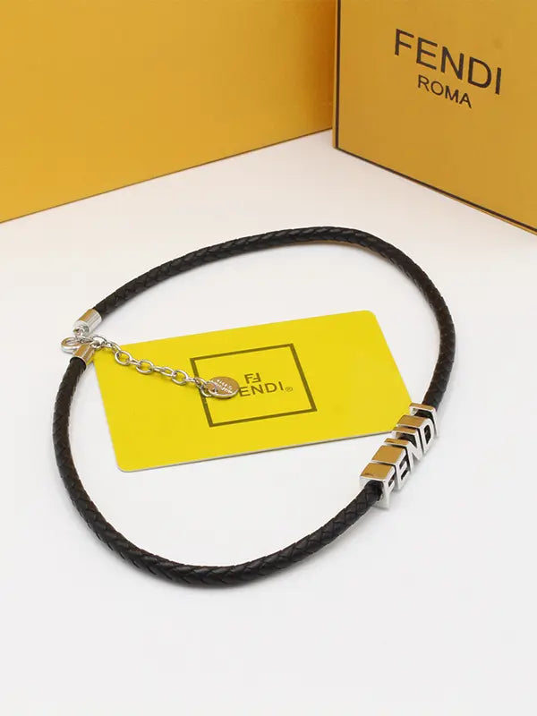 تشوكر فندي بلاك ليذر لوقو سلسال fendi