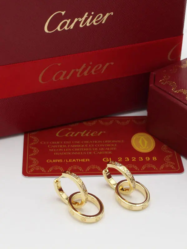 حلق كاتير دبل سيركل زركون ماستر 708 حلق CARTIER ذهبي