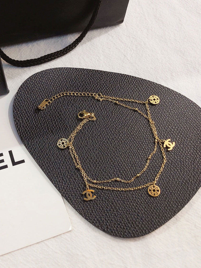 خلخال شانيل ذهبي طبقتين خلاخل chanel ذهبي