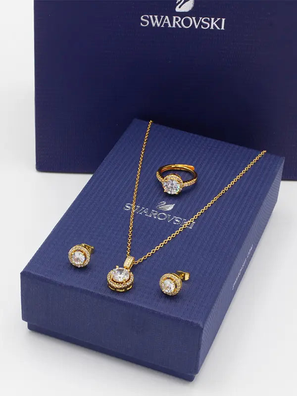 طقم سواروفسكي 3 قطع ذهبي اطقم Swarovski
