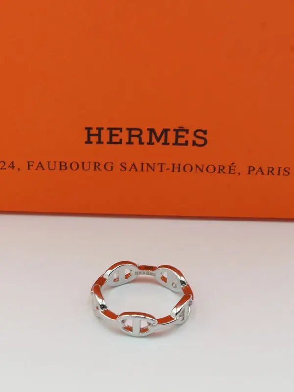 خاتم هيرمز ميتال لوقو SLIM خواتم HERMES فضي 6