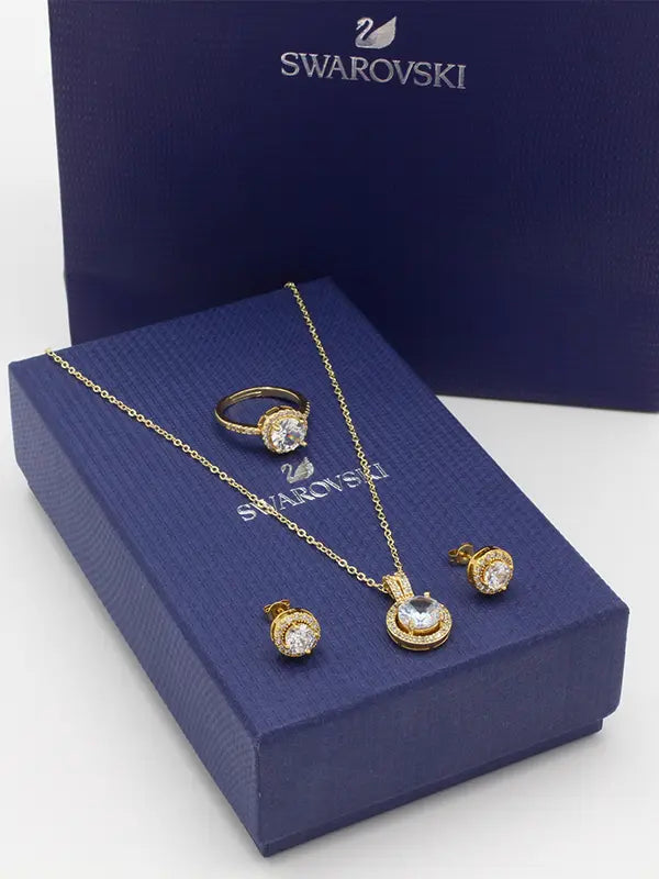 طقم سواروفسكي 3 قطع ذهبي زركون اطقم Swarovski ذهبي