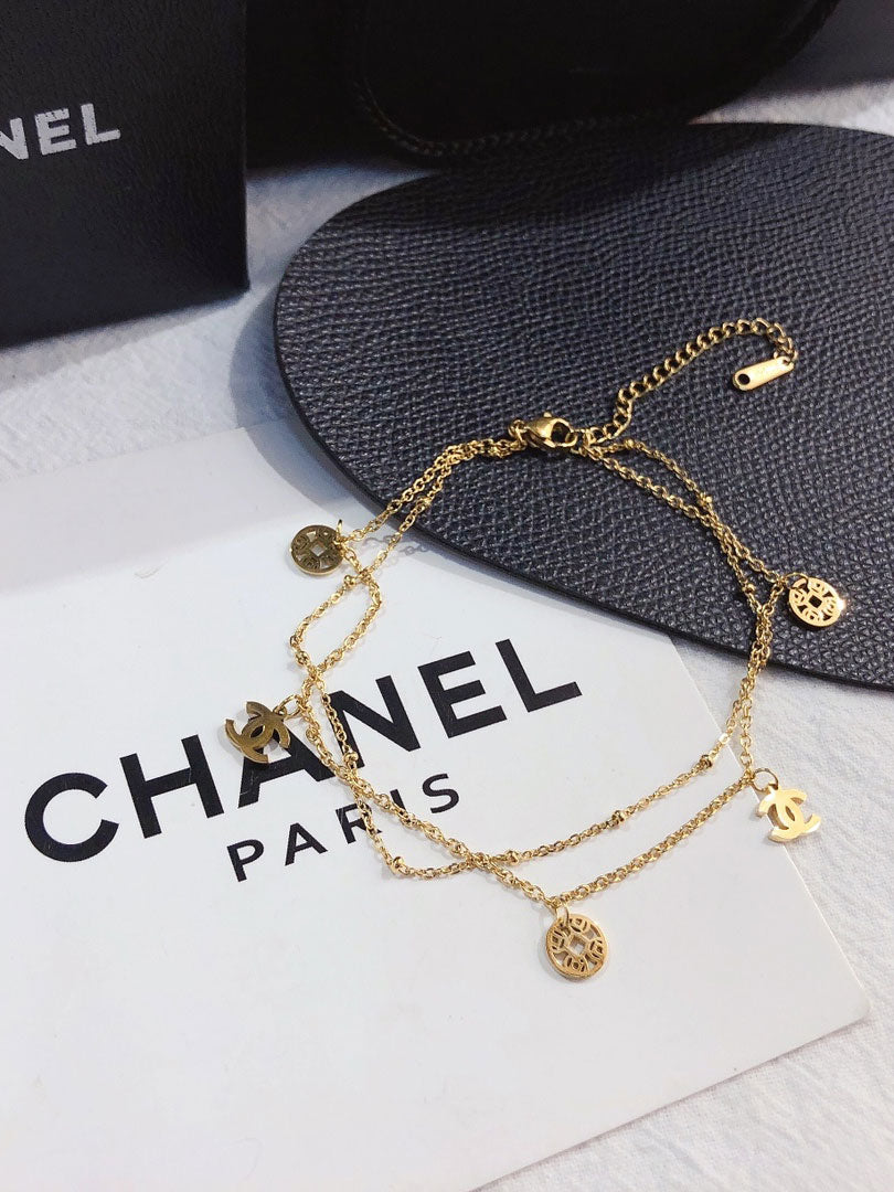 خلخال شانيل ذهبي طبقتين خلاخل chanel