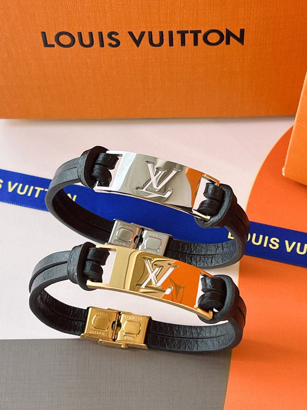 اسوارة ال في جلد رجالي اسواره louis vuitton فضي
