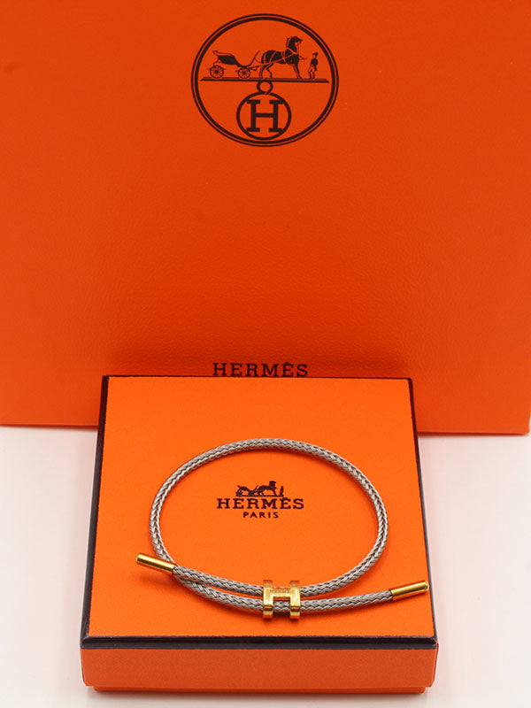 اسوارة هيرمز جلد اسود لوقو اسواره HERMES رمادي