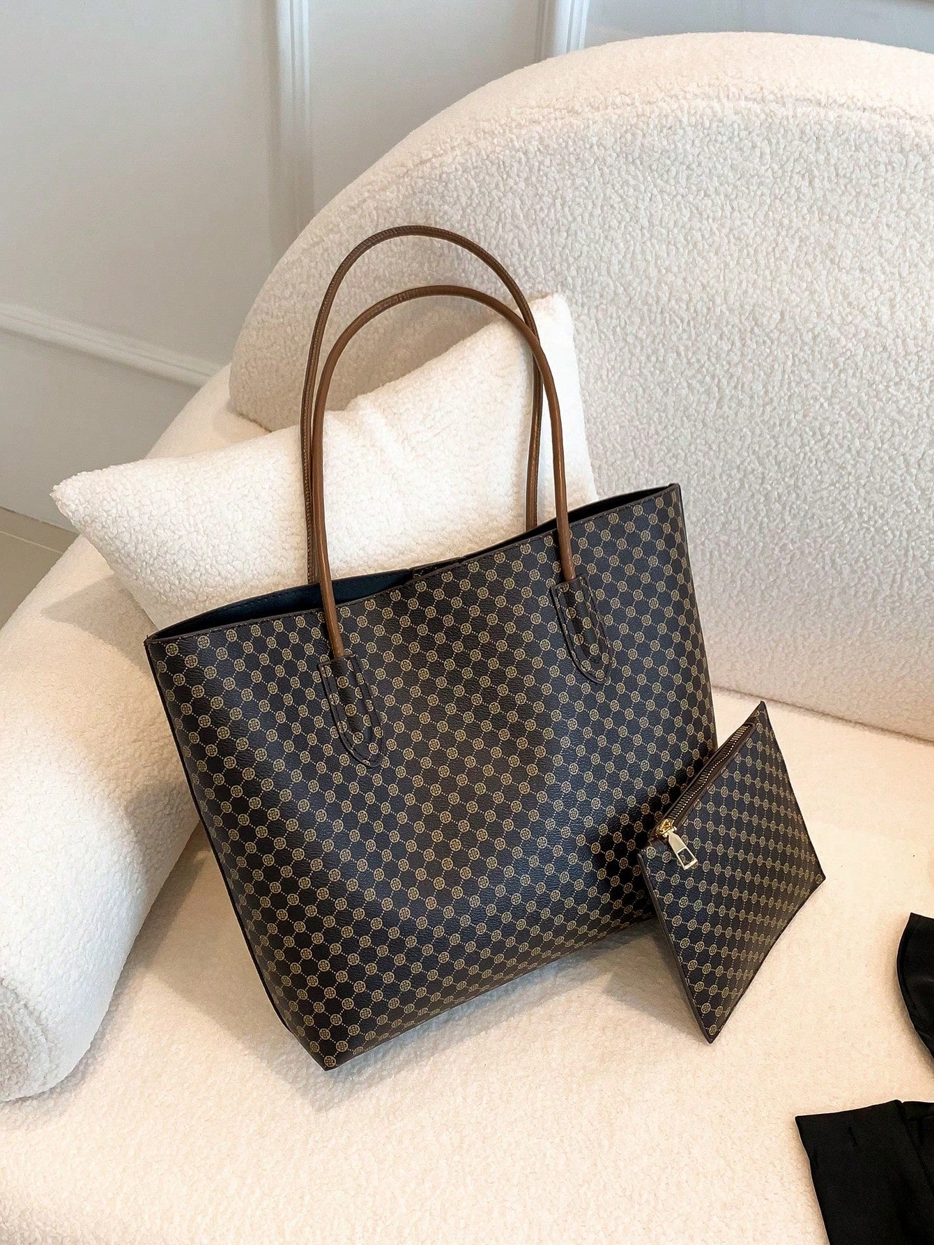 حقيبة كتف بنقش مقبض مزدوج شنط وحقائب شنط